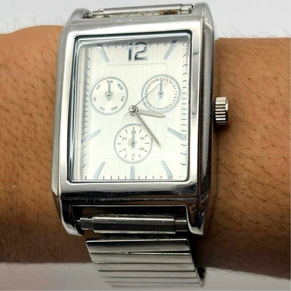 Silver Rectangle Men’s Watch - Picture 1 of 4